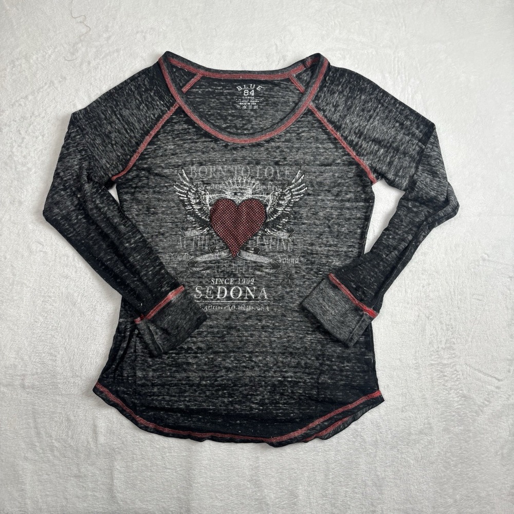 Blue 84 Sedona Arizona Heart Grey Long Sleeve Baby Doll Top Women's Large